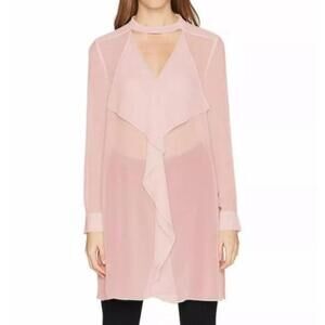 Women's BCBGeneration Pink Ruffle Trim Sheer Blouse Size XS Tunic Ruffle Top